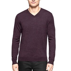 NWT Calvin Klein Merino Wool V-Neck Deep Purple/Plum Sweater Size Medium